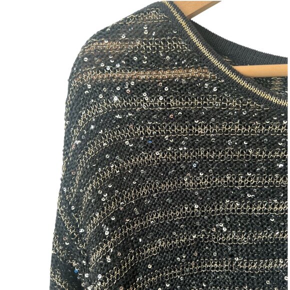 NWT Chico’s Black Gold Sparkle Stripe Lindsey Pullover Sweater Large Reg. $109 - Picture 3 of 9